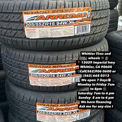 SET OF NEW TIRES, 205/55R16 ARROYO , INCLUDING MOUNTING AND BALANCING. ASK ME FOR ANY SIZE OR BRAND