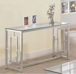 Glass Top Console Table with Silver Metal Base