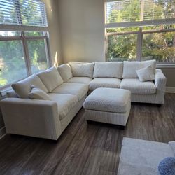New 99x99 Corduroy Sectional Couch With Ottoman / Free Delivery 