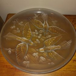 Gorgeous Etched Glass Bird Dish 