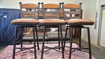 3-piece Minson Corp 360 Swivel Leather & Wood Counter Stool with Heavy Metal Frame