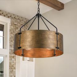 Rustic Antique Bronze Drum Pendant Light