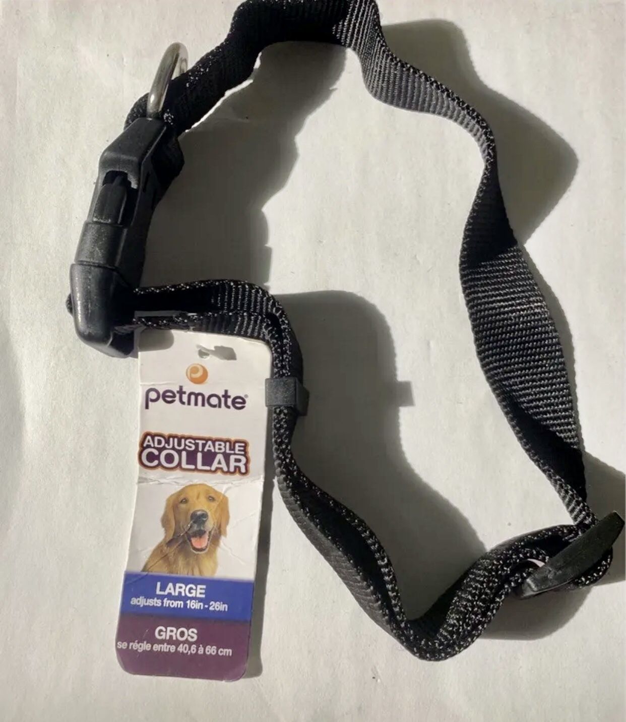 Petmate black 2 ply Nylon quick clip Adjustable Dog Collar adjust from 16”-26”