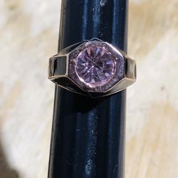 Pink Zirconia Ring Rose Gold Plated With Black Enamel Accents Size 7