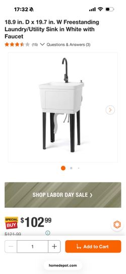 18.9 in. D x 19.7 in. W Freestanding Laundry/Utility Sink in White with Faucet