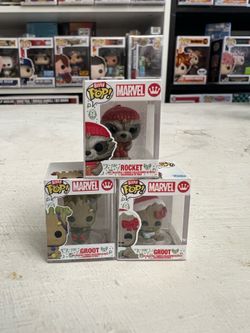 3 BITTY Groot & Rocket Racoon Holidays 1-Inch Funko Pops Marvel Guardians Galaxy MCU