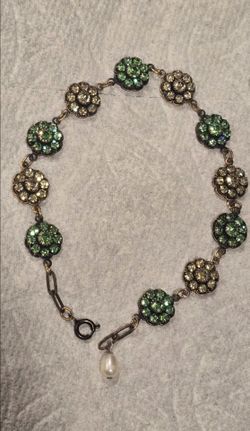 Antique Green Crystal Flower Link Bracelet
