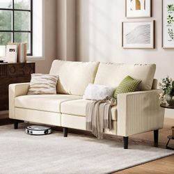 79" Loveseat Sofa Corduroy Couch - Beige Couch with Adjustable Deep Seat and Spring Cushion Comfy Modern Small Couches for Small Spaces, Love Seat for