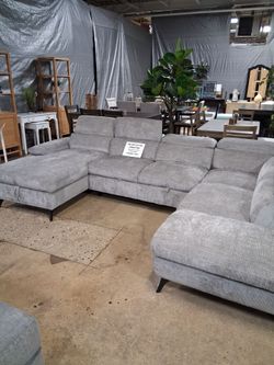 Beautiful Gray Sleeper Sectional With Storage (New)