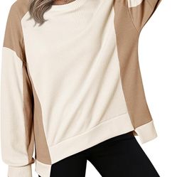 Womens Color Block Sweatshirts Casual Loose Crewneck Long Sleeve Sweatshirt Oversized Fall Pullovers Tops
