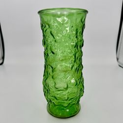 Vintage E.O. Brody Crinkle Green Glass Vase – 1950s Mid-Century