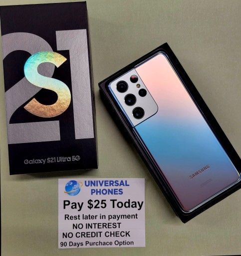 Samsung Galaxy S21 Ultra 5G 128gb Unlocked, FREE Smartwach/ Headphones. Pay $1 Today Rest in payments. NO CREDIT NEEDED FINANCING