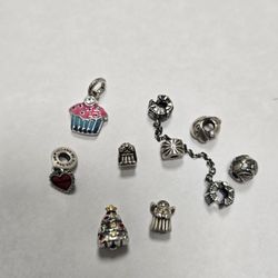 Pandora Safety Chain, spacers, charms, dog, dolphin, Christmas tree, angel, butterfly etc retired