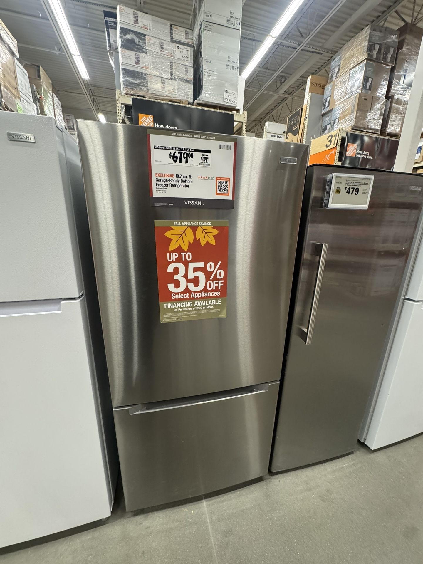 Stainless steel refrigerator bottom freezer