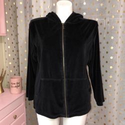 Cotton Couture Size Large Black Velvety Full Zip Hoodie Sweatshirt 