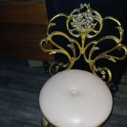 Antique Or Vintage  Gold Painted Cast Iron Frame Dressing Room Chair 