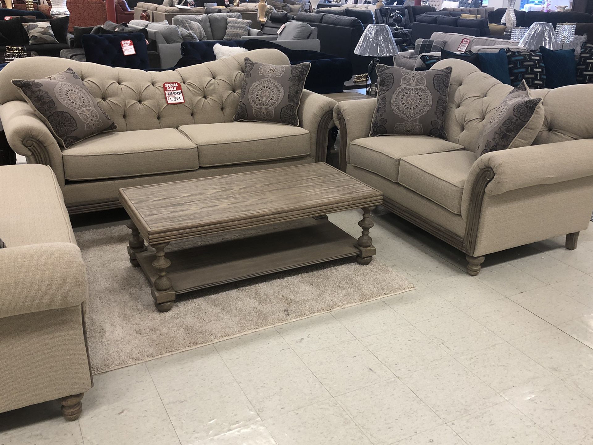 Sofa loveseat chaise and coffee table set