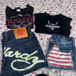 Mixed Clothing Lot – Harley Davidson, Ed Hardy, Miss Me