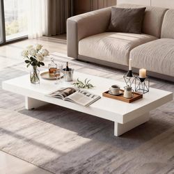 39.4in*23.6in Coffee Table, Large Rustic Square Coffee Tables with Adjustable Foot Pads, 1.6" Thick Tabletop, Modern Low Profile Wood Center Tables 