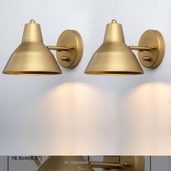Yosoan Set of 2 Indoor Reading Wall Sconce with On Off Switch, Hardwired Brass Vintage Industrial Wall Mount Metal Fixture Lamp with 6.89" Bowl Antiqu