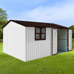 Metal garden sheds 10ftx12ft outdoor storage sheds white+coffee with window