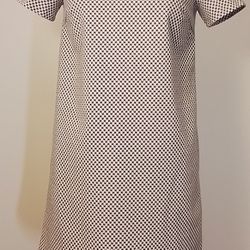 Black & White Short Dress With Houndstooth Pattern And Faux Leather Collar (Zara), Short Sleeve, Size Medium (Black & White Collection)