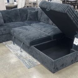 NEW Dark Grey Sectional With Pull-Out Bed & STORAGE CHAISE Finance 