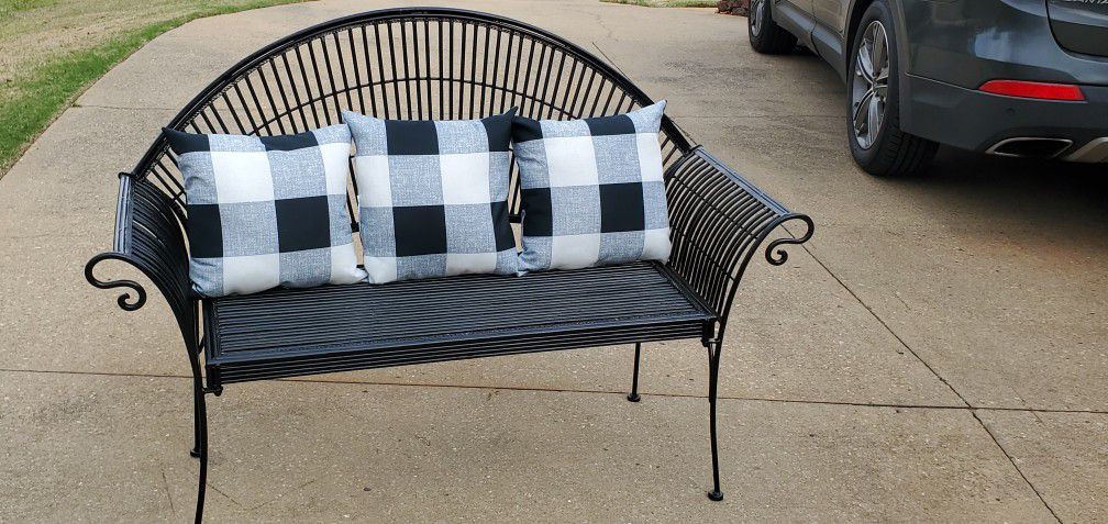 Beautiful Unique Wrought Iron Bench with New Pillows 