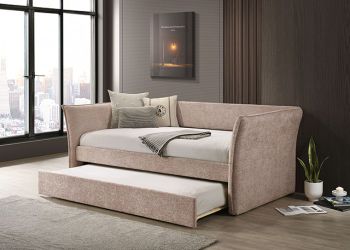 PINK FABRIC SLEIGH BED FRAME TWIN SIZE TRUNDLE CAMA SILLON SENCILLA FURNITURE SALE