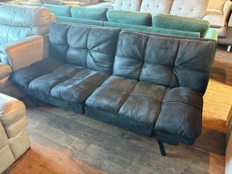 Convertible Futon Sofa – Tufted Black Microfiber, Easily Folds Flat to Bed  “WE DELIVER”