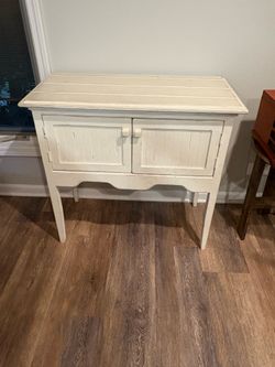 French country cottage style wash stand cabinet Vintage distressed cream white painted finish panel