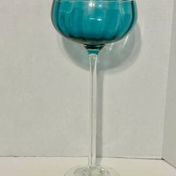 MCM Mid Century Blue Optic Art Glass Compote Stem Bowl 16"