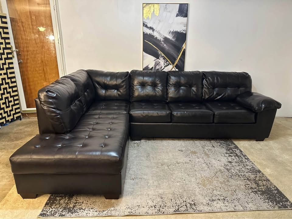 Dark Brown Leather 5-Seater Sectional Sofa