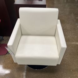 Hightower Alabaster Leather Swivel Club Chair w/ Chrome Base