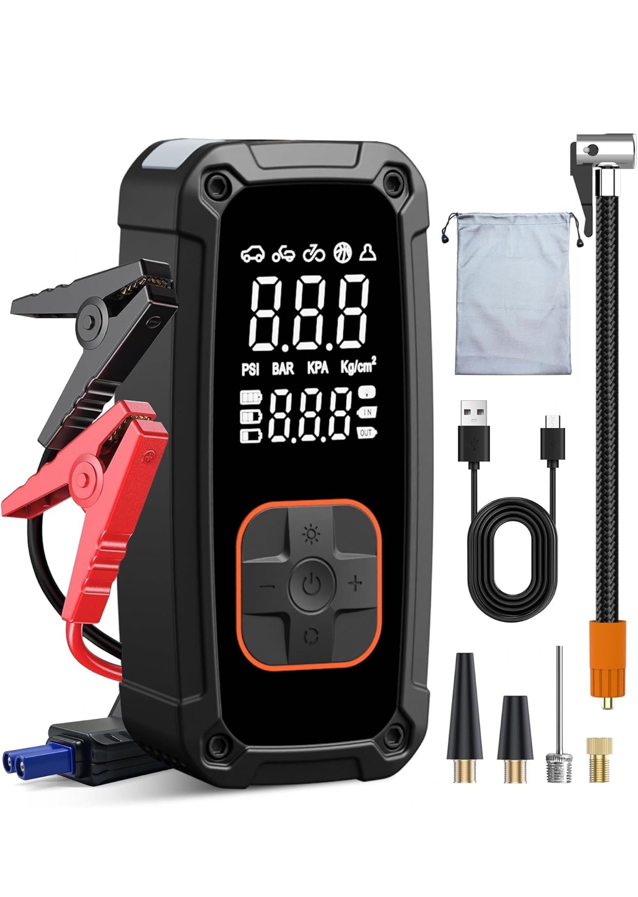 Tire Inflator Portable Air Compressor with Jump Starter - 150PSI & 25000mAh Car Battery Jump Starter with Tire Pressure Gauge,Electric Air Pump for Ca
