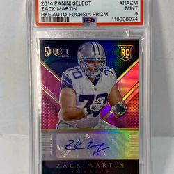 ZACK MARTIN ROOKIE 2014 PANINI SELECT Fuchsia PRIZM  /199 PSA 9 RC AUTO DALLAS