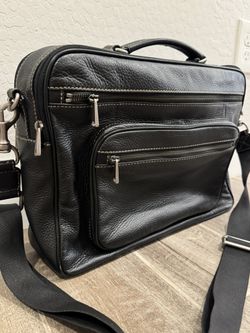 FOSSIL Black Leather Briefcase Laptop Bag- Stunning Condition!