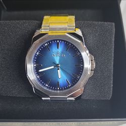 Invicta Octagon 40mm Quartz Watch Blue Sunburst Dial SS Bracelet 30m Box 50989