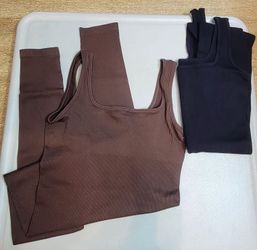 Medium size Womens Workout Rompers Jumpsuits Seamless Ribbed Yoga Gym One Piece Sleeveless Square Neck Tank Top Leggings Unitard Fall Women Outfits
