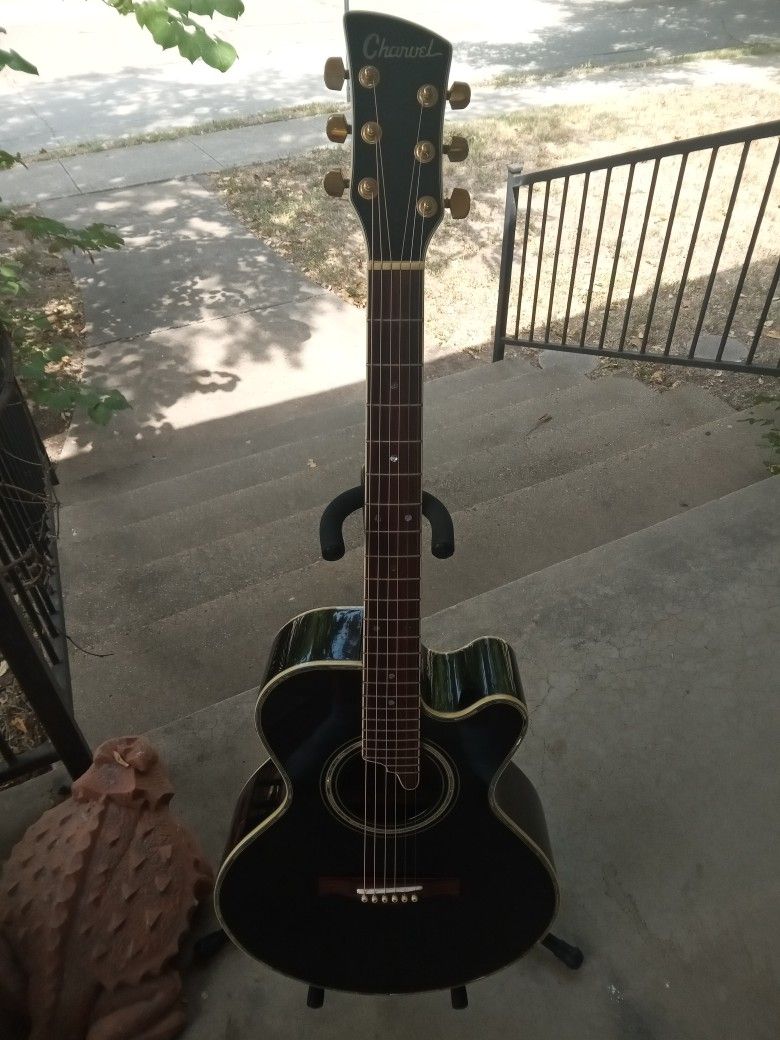 Charvel 625C MBK acoustic/electric guitar with padded gig bag and accessories