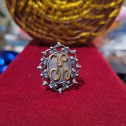 Classic Ornate Victorian Style Initial Ring Sterling With Brass Font"K"  7.5"-9.5" F8 