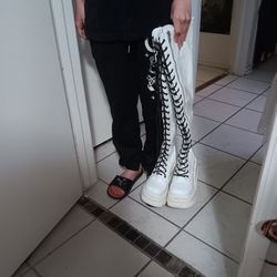Demonia Thigh High Latex Size 6 White Shaker Boots