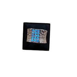 Size 7.5 925 Stamped Blue Opal Hammered Band