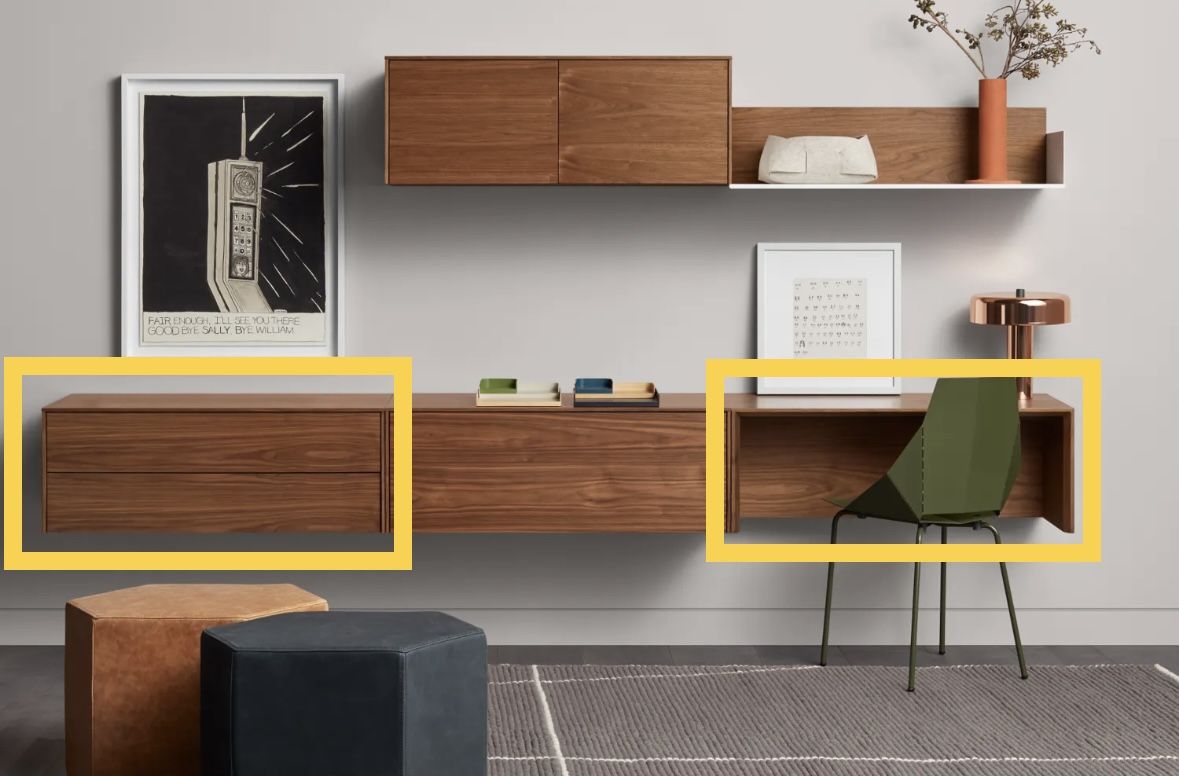 Blu Dot Wall-Mounted Walnut Desk With Drawers