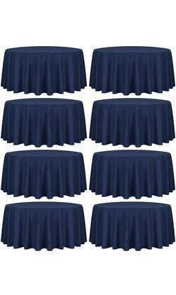 fani 8 Packs Navy Blue Round Tablecloth - 90 Inch, Polyester Table Cloth for Round Tables, Washable Fabric, TableCovers for Wedding, Party, Banquet, D