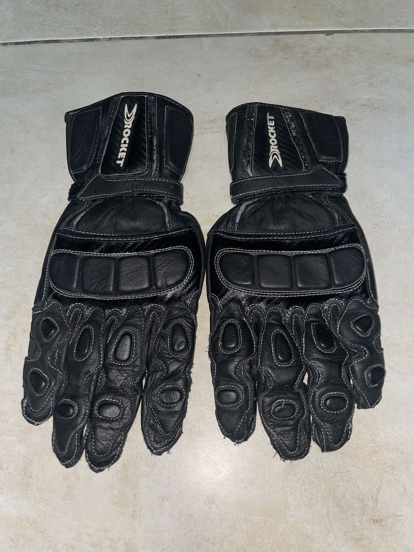 Rocket Black Cowhide Leather Biker Motorbike Motorcycle Gloves