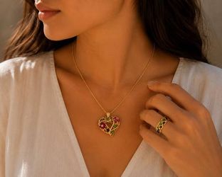 Multi gem diamond 14k gold ring and pendant.