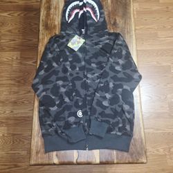 Bape Black/Gray Camo Shark Zip-up Hoodie 