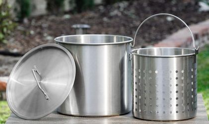 32Qt Stock Pot w/Strainer Basket Commercial Stainess Steel Food Grade 304 Turkey Deep Fryer Crawfish Clam Steamer

