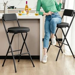 New/Folding Bar Stool Tall Folding Stool Foldable Stool Portable Collapsible Chairs for Adults Comfortable Sturdy, Space-Saving Storage, 300lb (2 PCS,